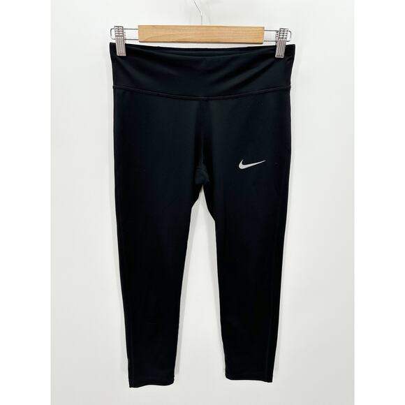 Nike Dri-Fit Black Power Essential 3/4 Cropped Leggings Fitted Capri Women Small - Picture 1 of 8